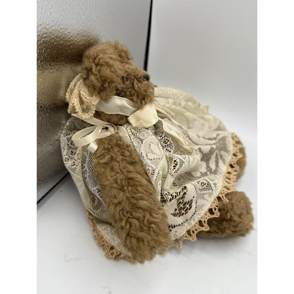 Vintage Hen in the Holly Teddy Bear 7” Brown Lace Dress Handmade USA - Picture 2 of 6